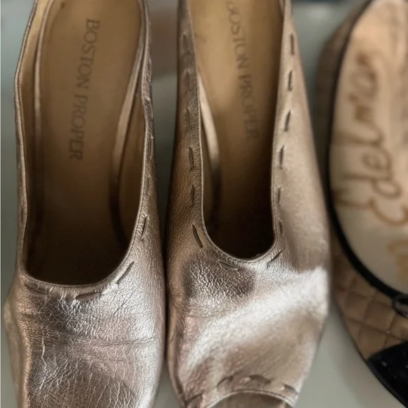 6 pairs of shoes size 10.. all for$150 Edelman Black and Cream Peep-Toe Wedges - Picture 11 of 14